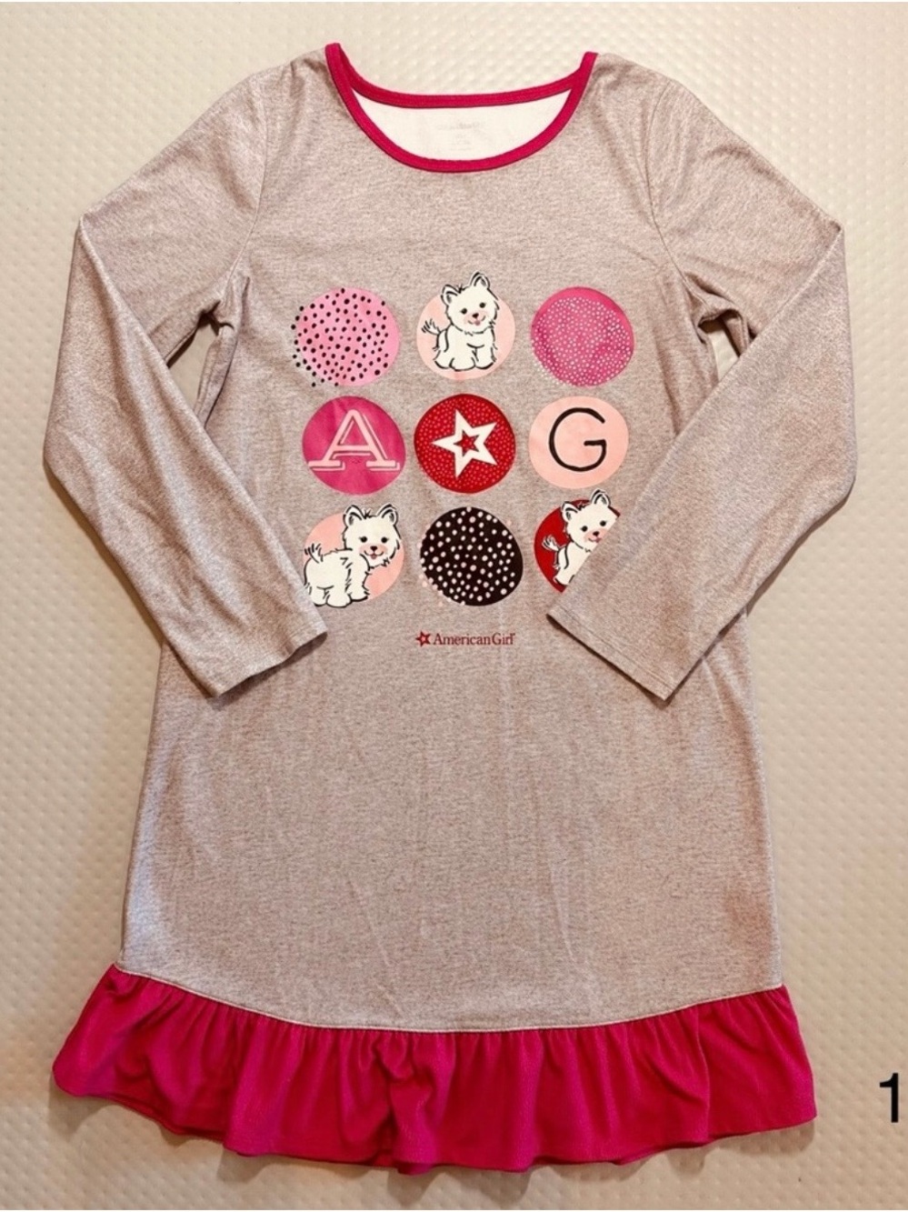 American Girl Gray & Pink long sleeved nightgown